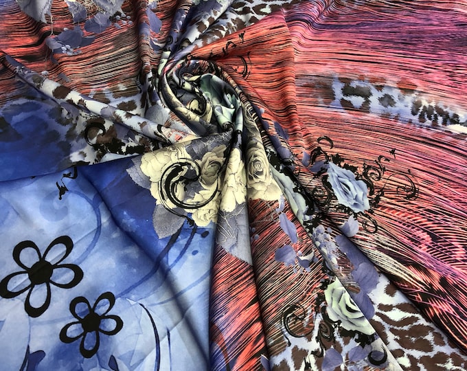 Satin charmeuse digtal print 54"     Beautiful floral animal print     Soft silky fabric sold by the yard