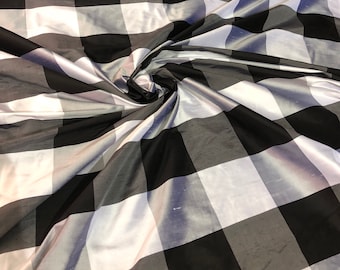 Taffeta 54" wide    Beautiful black white grey plaid shantung fabric sold by the yard