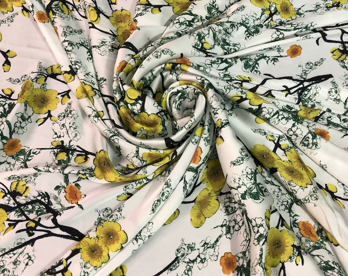Satin charmeuse digital print 54" wide     Beautiful floral soft silky fabric,     Fabric sold by the yard
