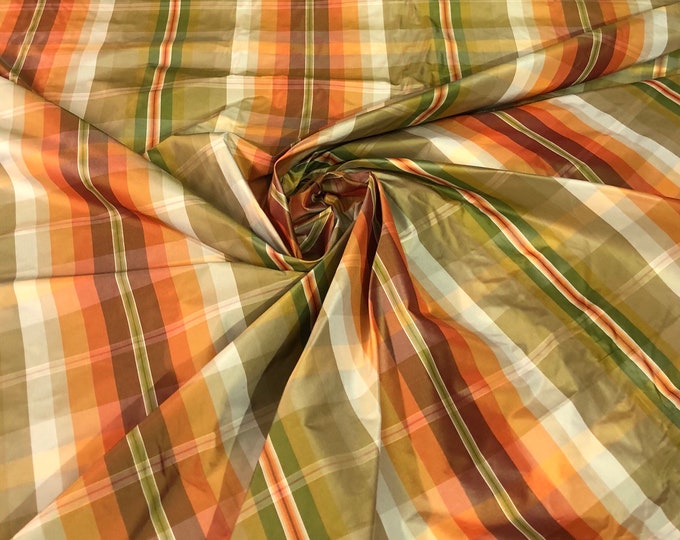 Silk taffeta plaid 54" wide     Beautiful gold orange brown colors    Fabric sold by the yard