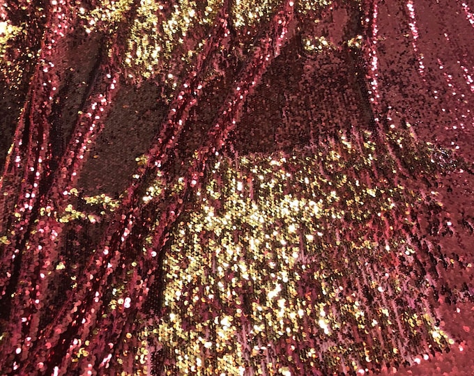 Reversible sequins fabric 54" wide    Beautiful red gold sequins   Fabric sold by the yard