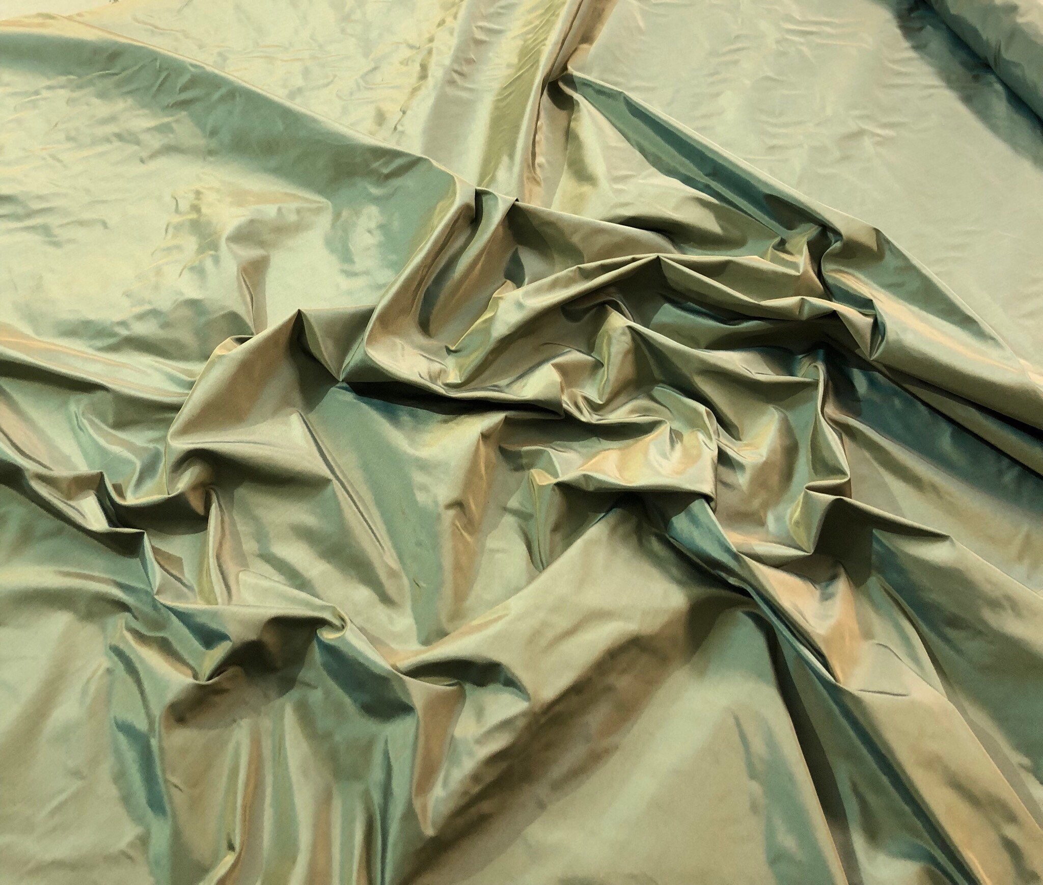 Silk taffeta 54 wide Beautiful iridescent green gold silk taffeta