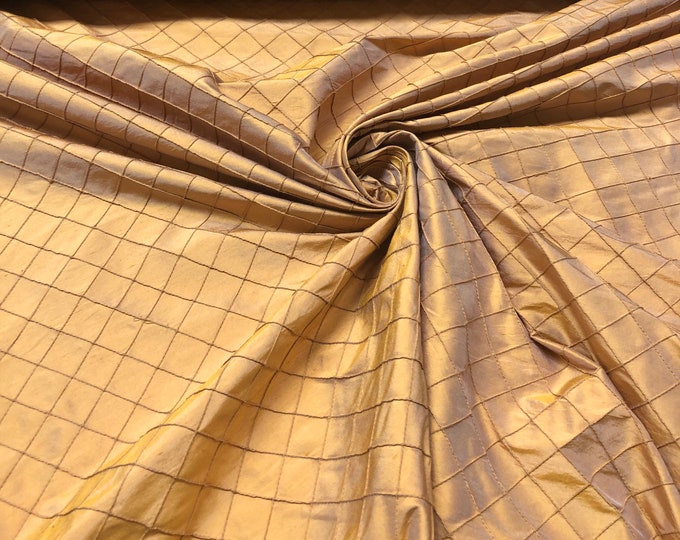 Beautiful mustard color 100% silk shantung pintuck. Best used for home decor.  Sold by the yard