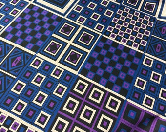 100% silk satin charmeuse digital print 54" wide    Beautiful geometric design in black blue n purple white shades soft fabric 54”wide
