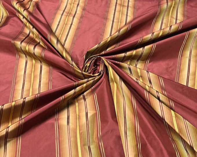 Silk taffeta 54"   Beautiful wine brick color stripes with gold satin stripes fabric sold by the yard