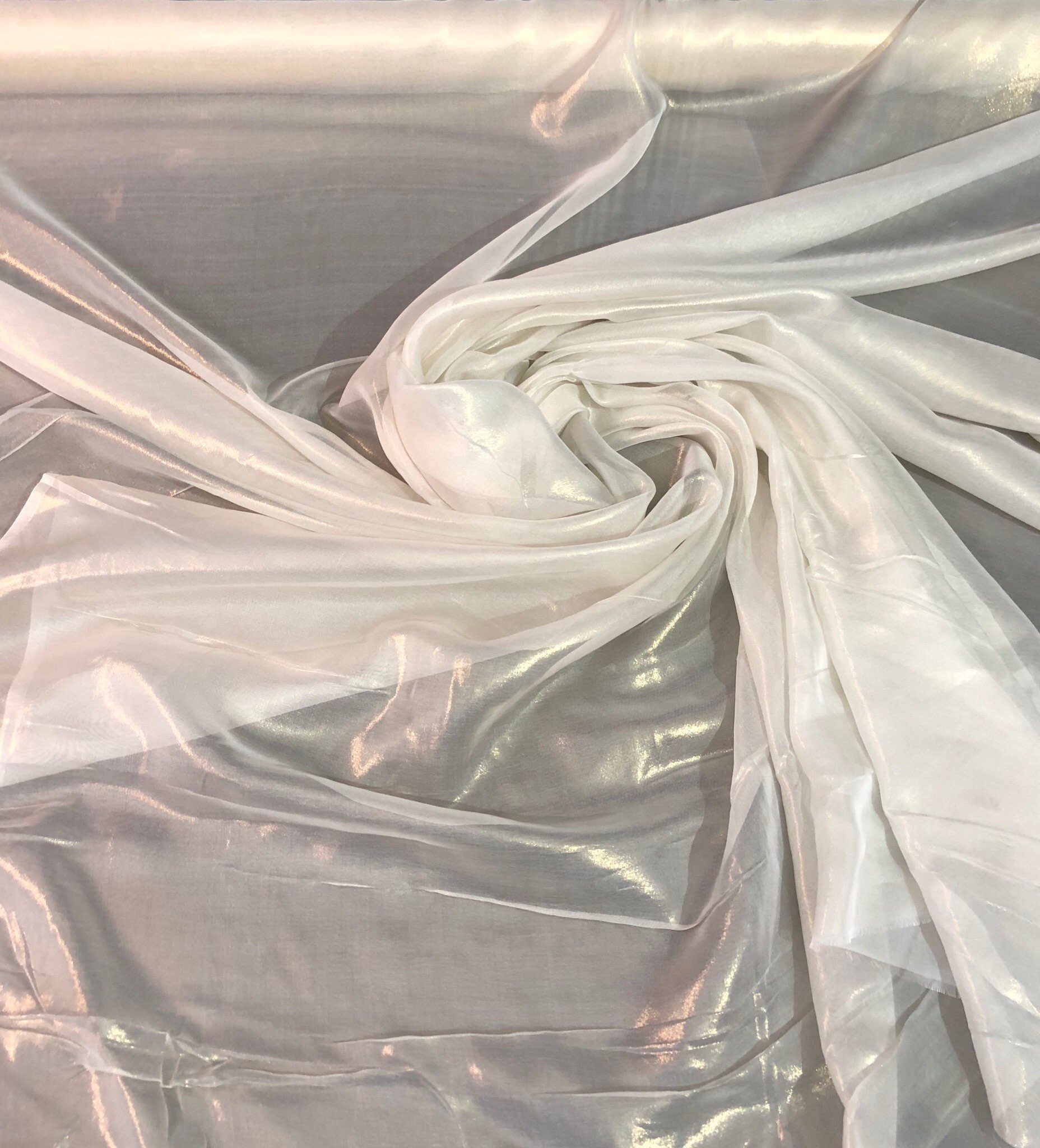Silk chiffon 54 wide Ivory gold matalic french silk chiffon fabric sold
