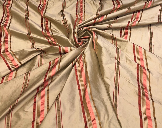 Silk shantung 54" wide   Beautiful tan gold shantung satin stripe fabric sold by the yard