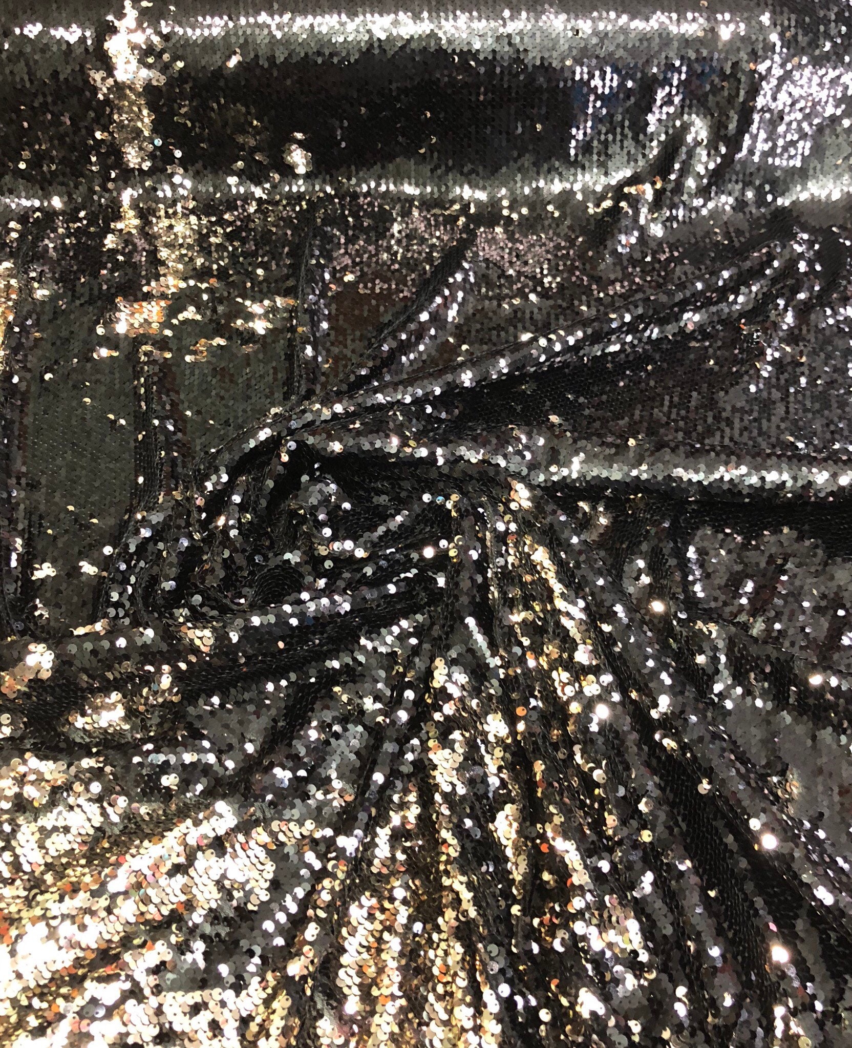Reversible sequins fabric 54 wide Beautiful black gold color fabric