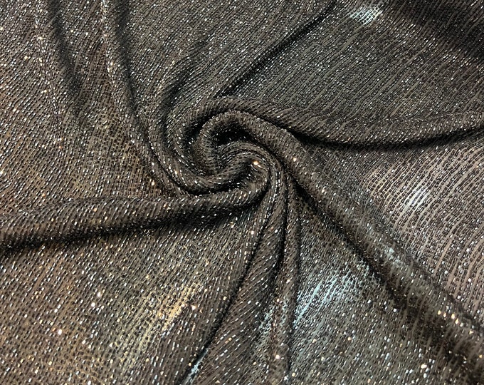 Beautiful black on black silk chiffon tiny glass beads hand embroidered shinny glittery clear glass beads  45” wide. Best use for apparel