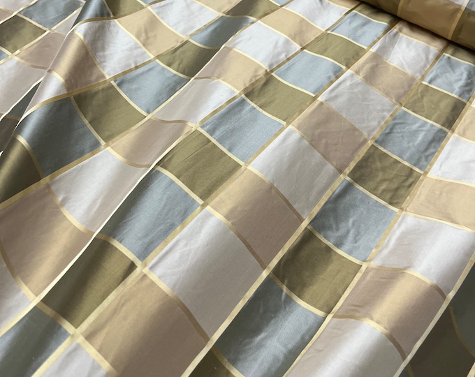Silk taffeta satin stripe 54" wide     Beautiful light dark gold gray shades satin stripe silk taffeta plaid’s Fabric sold by the yard