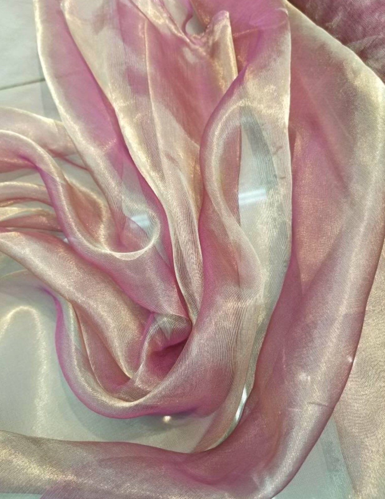 Metallic tissue organza pink gold color 100% Silk Organza 45 wide sheer  fabric sold by the yard Usable for Apparel and interior designin