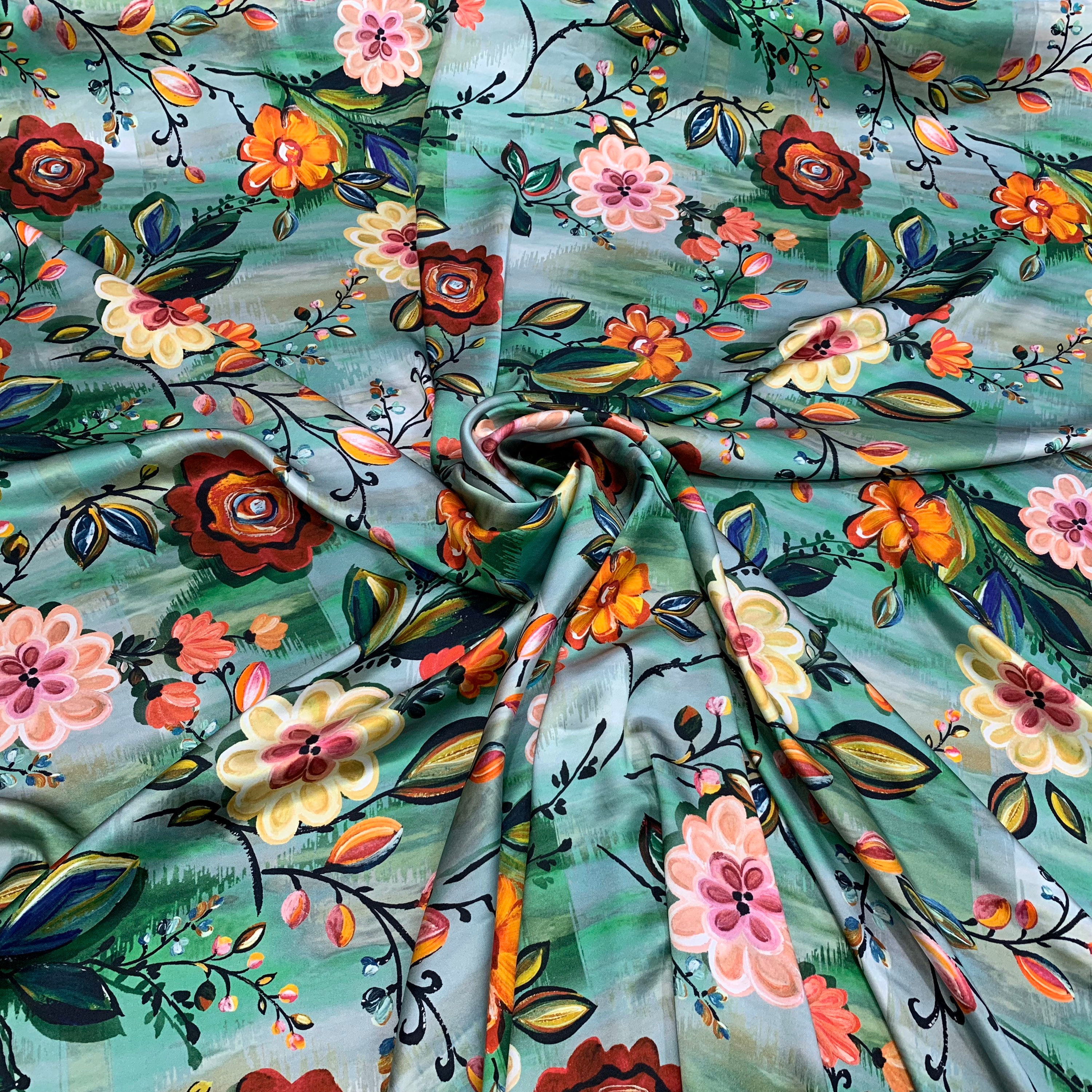 Fabric Craft Supplies & Tools 100 silk charmeuse digital prints 54 wide Beautiful floral design