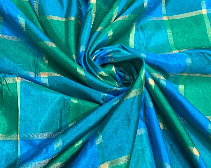 Viscose poly silky crepe check 44" wide beautiful peacock colors sold by the yard
