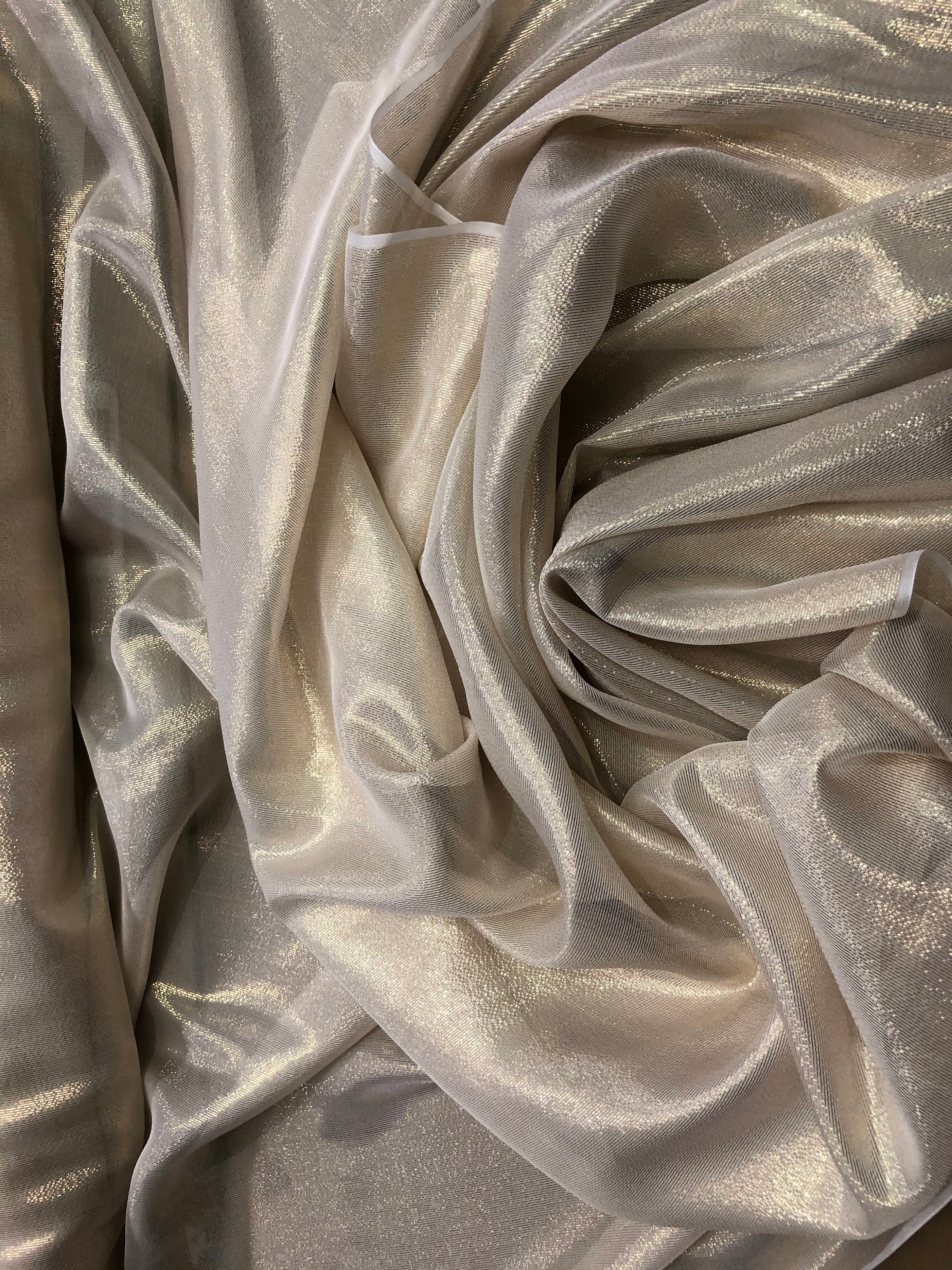 Silk chiffon 54 wide Matalic gold pinstripe silk chiffon fabric sold by the  yard