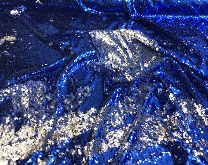 Reversible Sequence fabric 54" wide    Beautiful royal blue with silver on the back side  fabric sold by the yard
