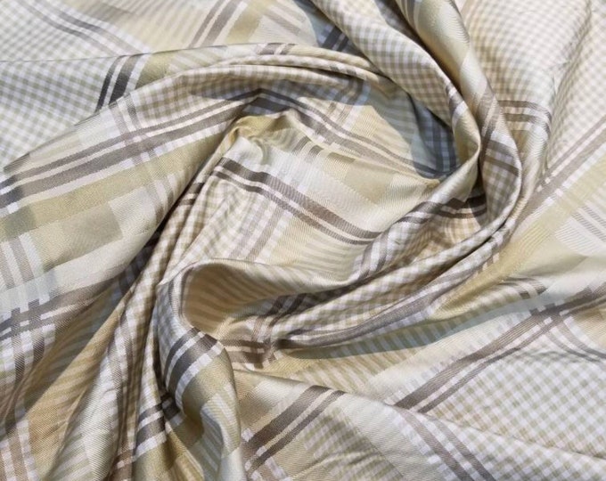 Silk taffeta satin stripes plads 54" wide   Beautiful tan colors      Fabric sold by the yard