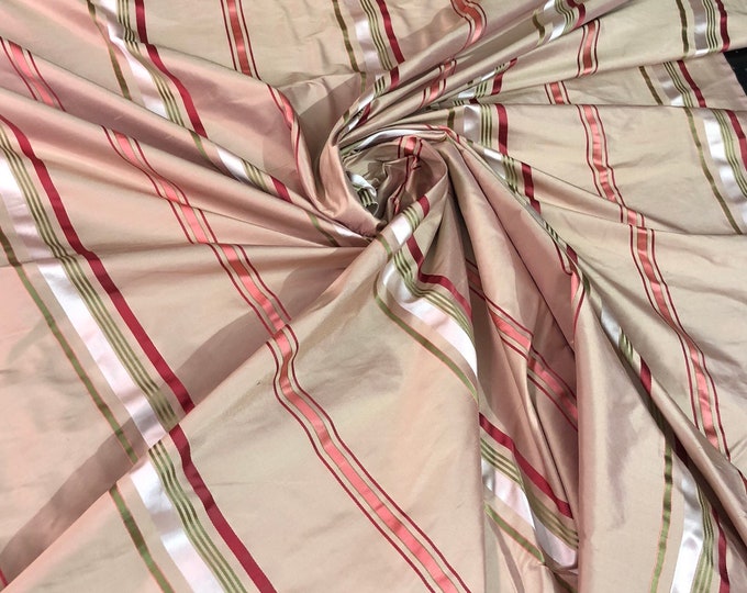 Silk shantung satin stripe 54" wide     Beautiful rose pink stripe      Fabric sold by the yard