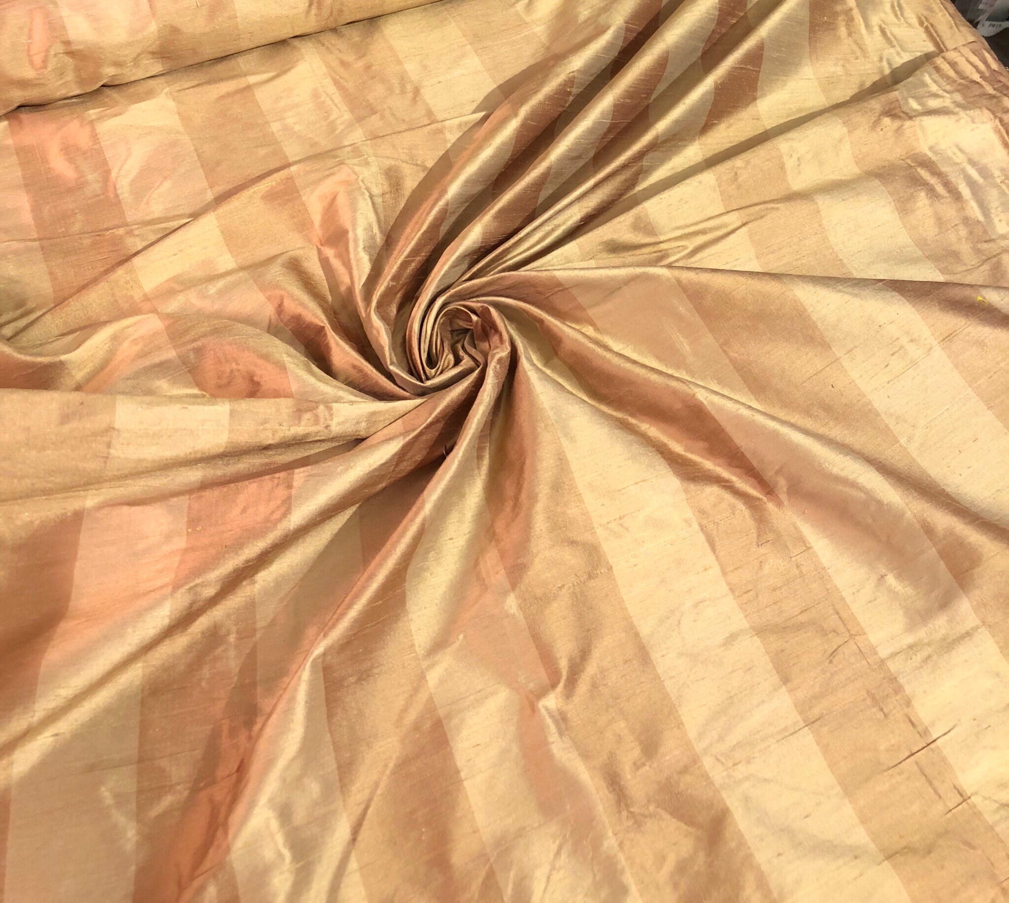 Silk shantung 54 wide Beautiful copper gold 2 stripe silk shantung