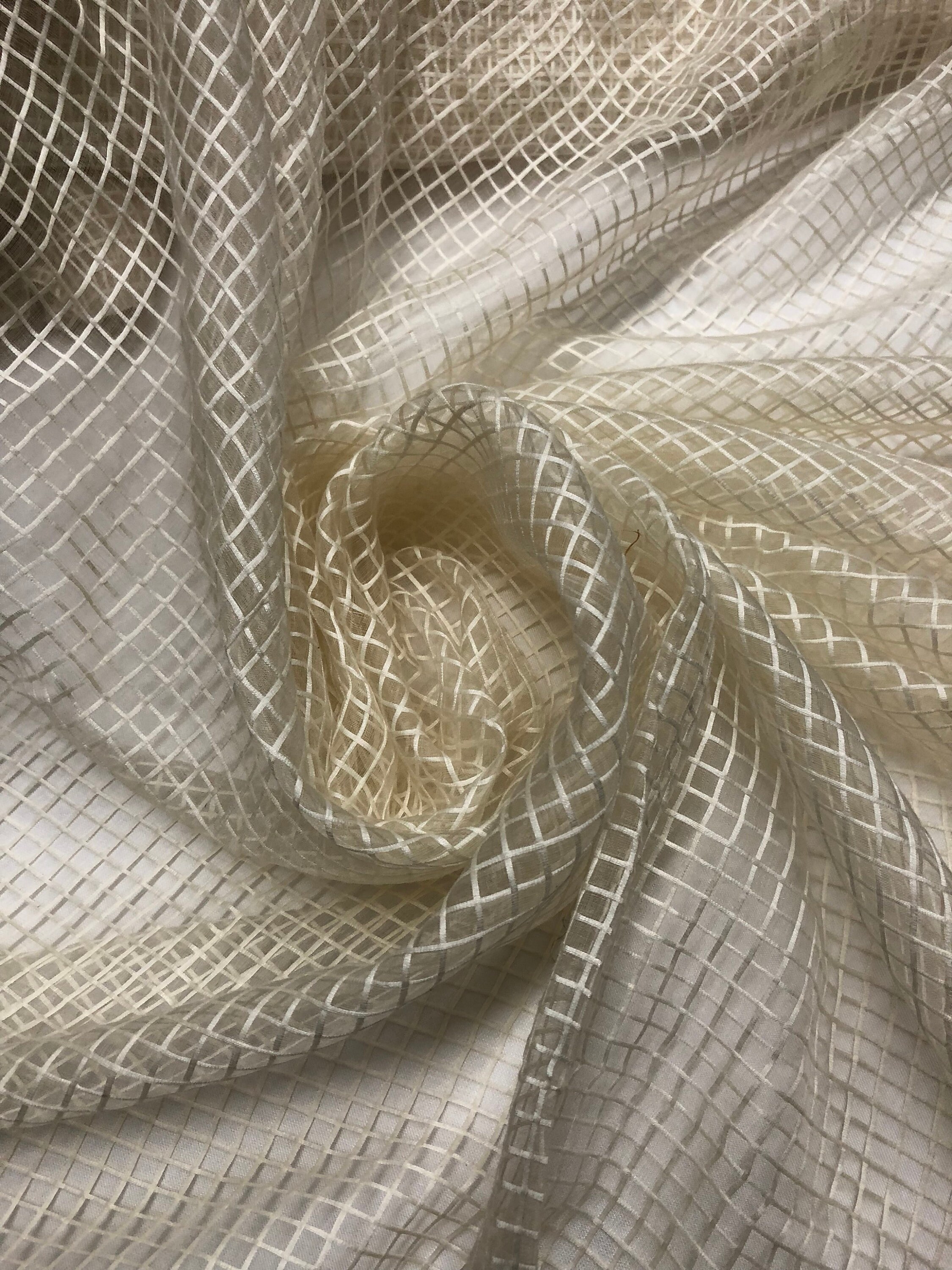 100 silk organza gingham 45 wide Beautiful ivory color Fabric sold by