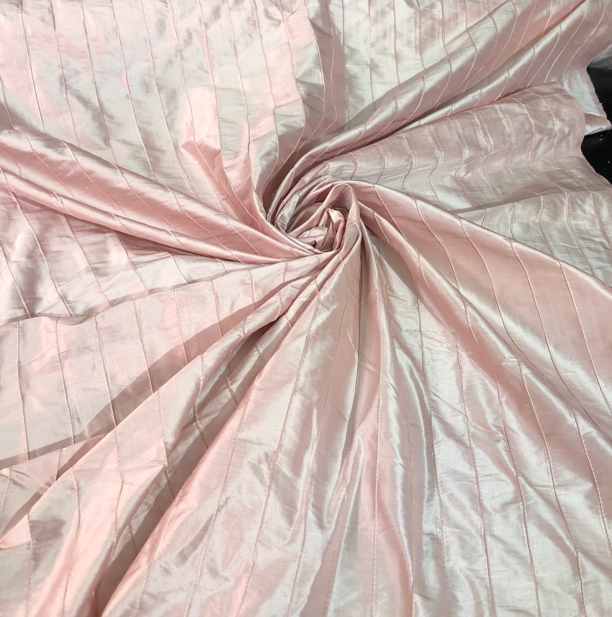 Silk shantung 52 wide Beautiful baby pink stripe pintuck Silk shantung 52 wide Beautiful baby pink stripe pintuck