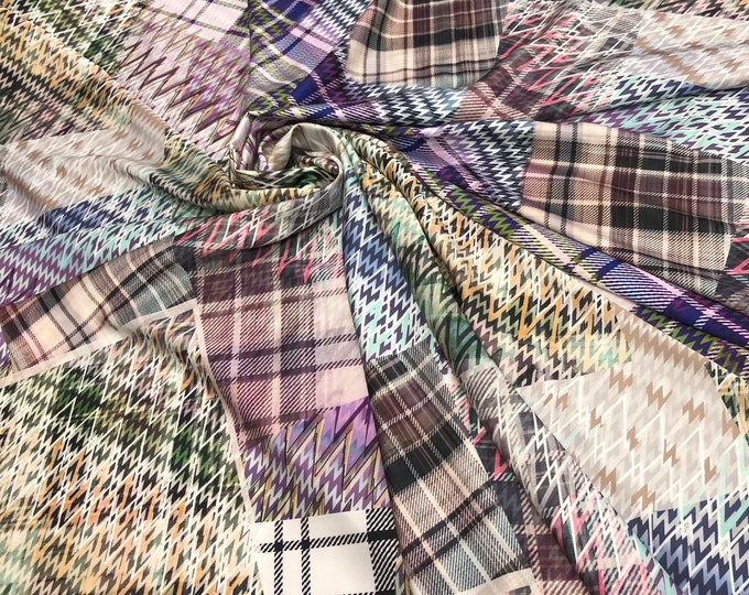 Sating charmeuse digital print 54" wide   Beautiful checks pattern silky charmeuse fabric sold by the yard