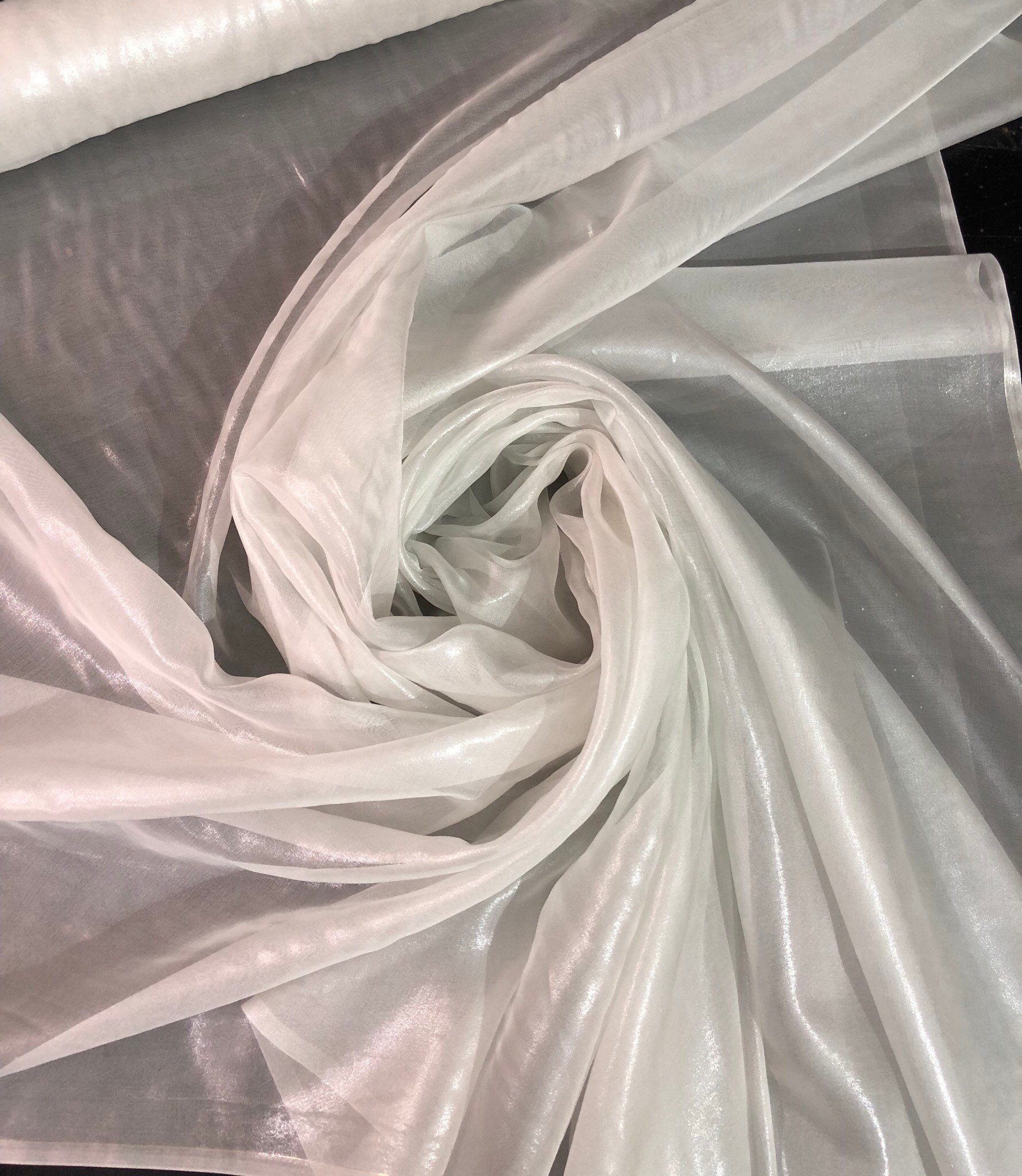Silk chiffon 54 wide White chiffon with matalic silver fabric sold by