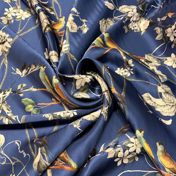 Navy Charmeuse Silk Fabric main image 1