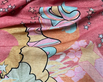 100% Linen designer print, coral base with yellow gray pinkish border style abstract designer printed linen. 58” wide Sold by the yard