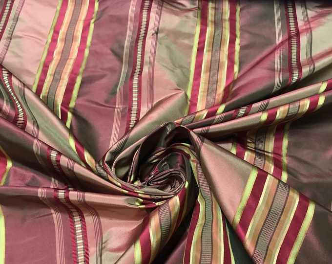 Silk taffeta 54"   Beautiful dark wine color stripes with gold satin stripes fabric sold by the yard