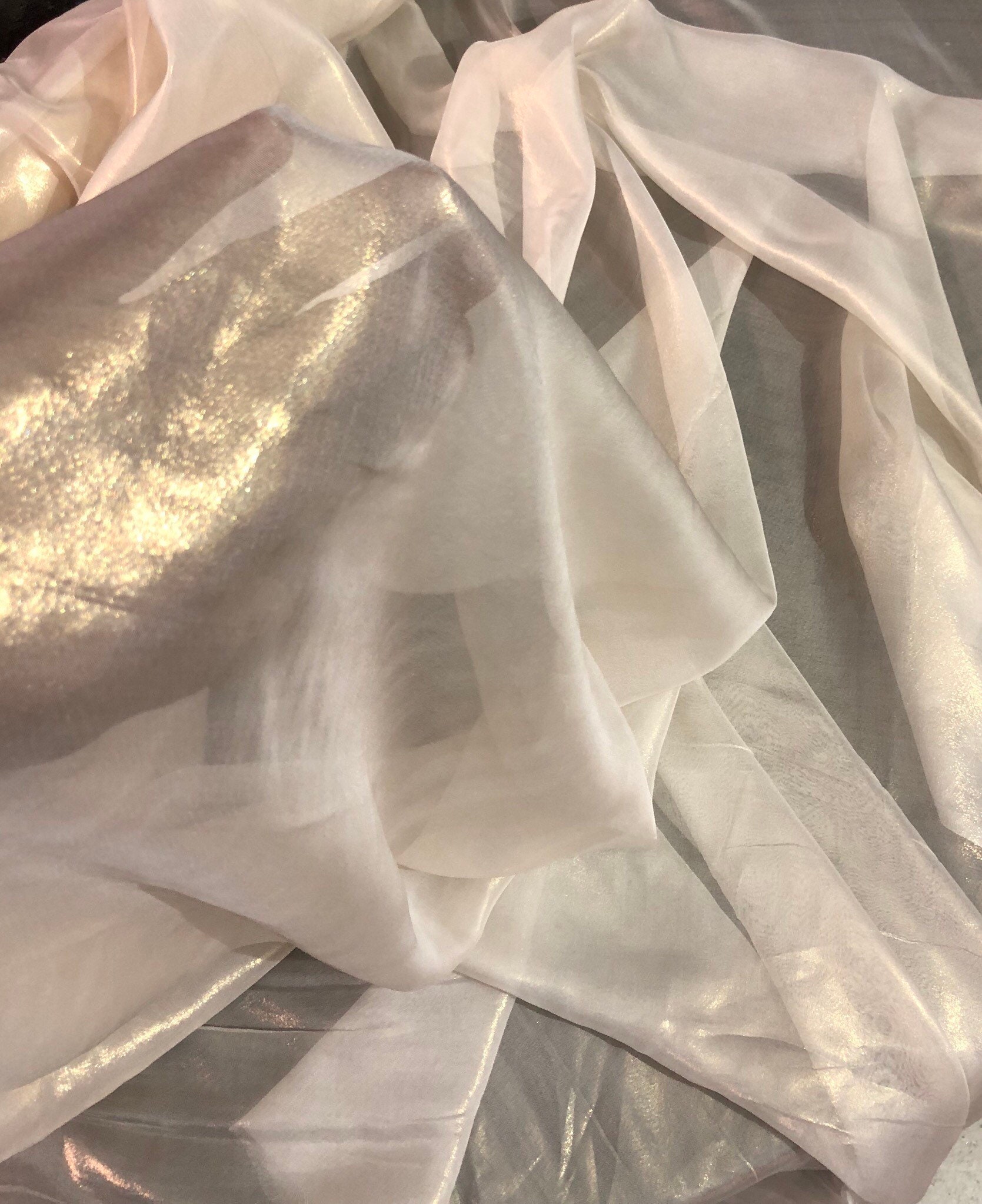 Silk chiffon 54 wide Ivory gold matalic french silk chiffon fabric sold