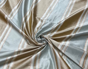 Silk taffeta 54" wide   Beautiful aqua gray with tan gold statin stripe silk taffeta fabric sold by the yard