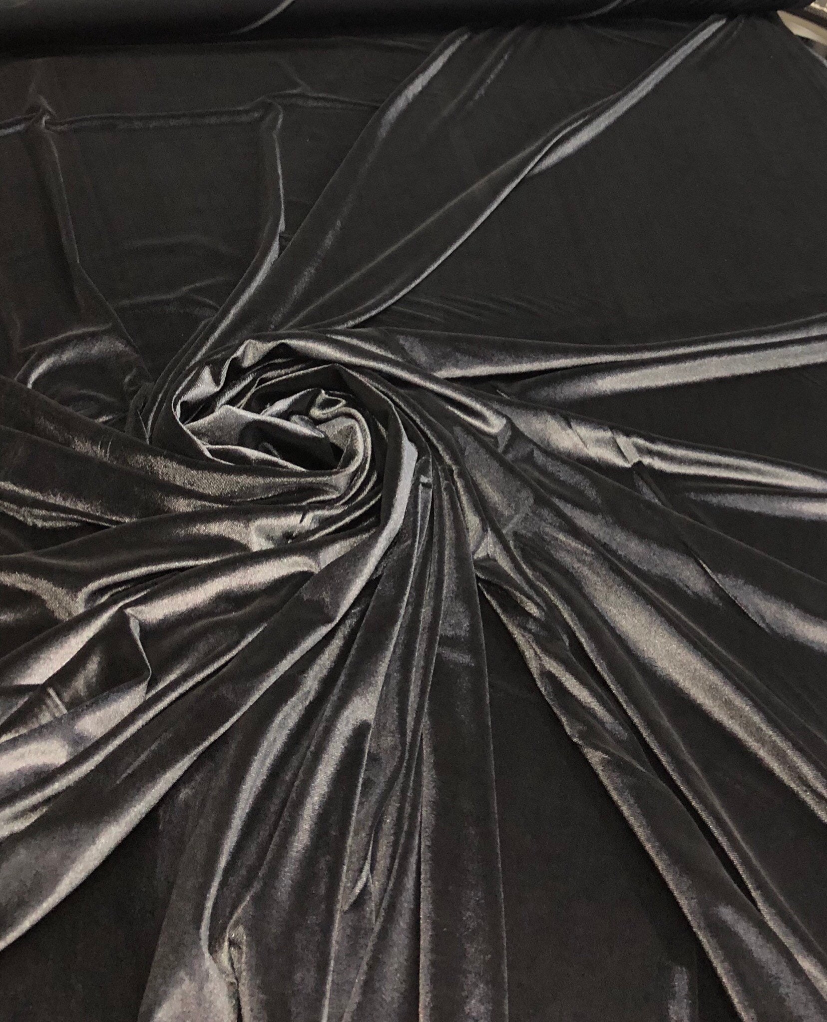 Stretch velvet 60 wide Beautiful jet black color Fabric sold by the yard