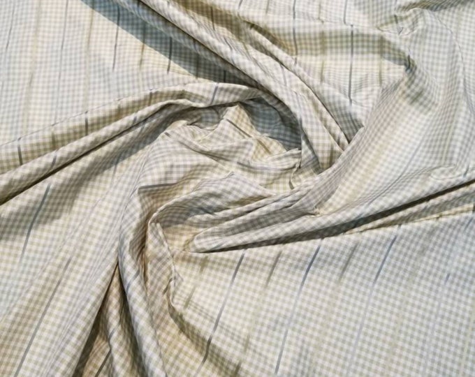 Silk taffeta satinstripe gingham check 54" wide     Beautiful beige colors   Fabric sold by the yard