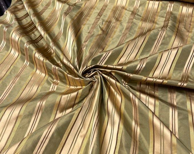 100% silk taffeta satin stripes, beautiful lime & gold satin stripe with  54" wide          Sold by the yard