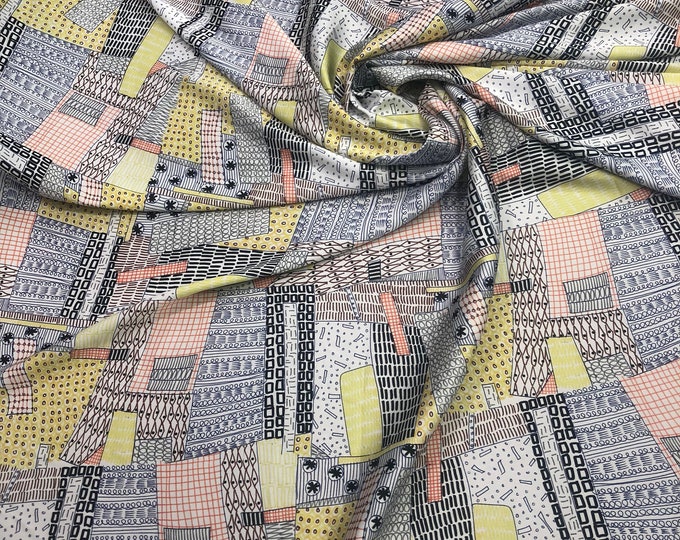 Satin charmeuse 54" wide    Beautiful geometrical design in pastel colors satin charmouse fabric sold by the yard
