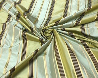 Taffetas de soie 54 » Belle nuance d’or jaune woth vert aqua bleu avec des couleurs foncées satin stripes tissu vendu par cour