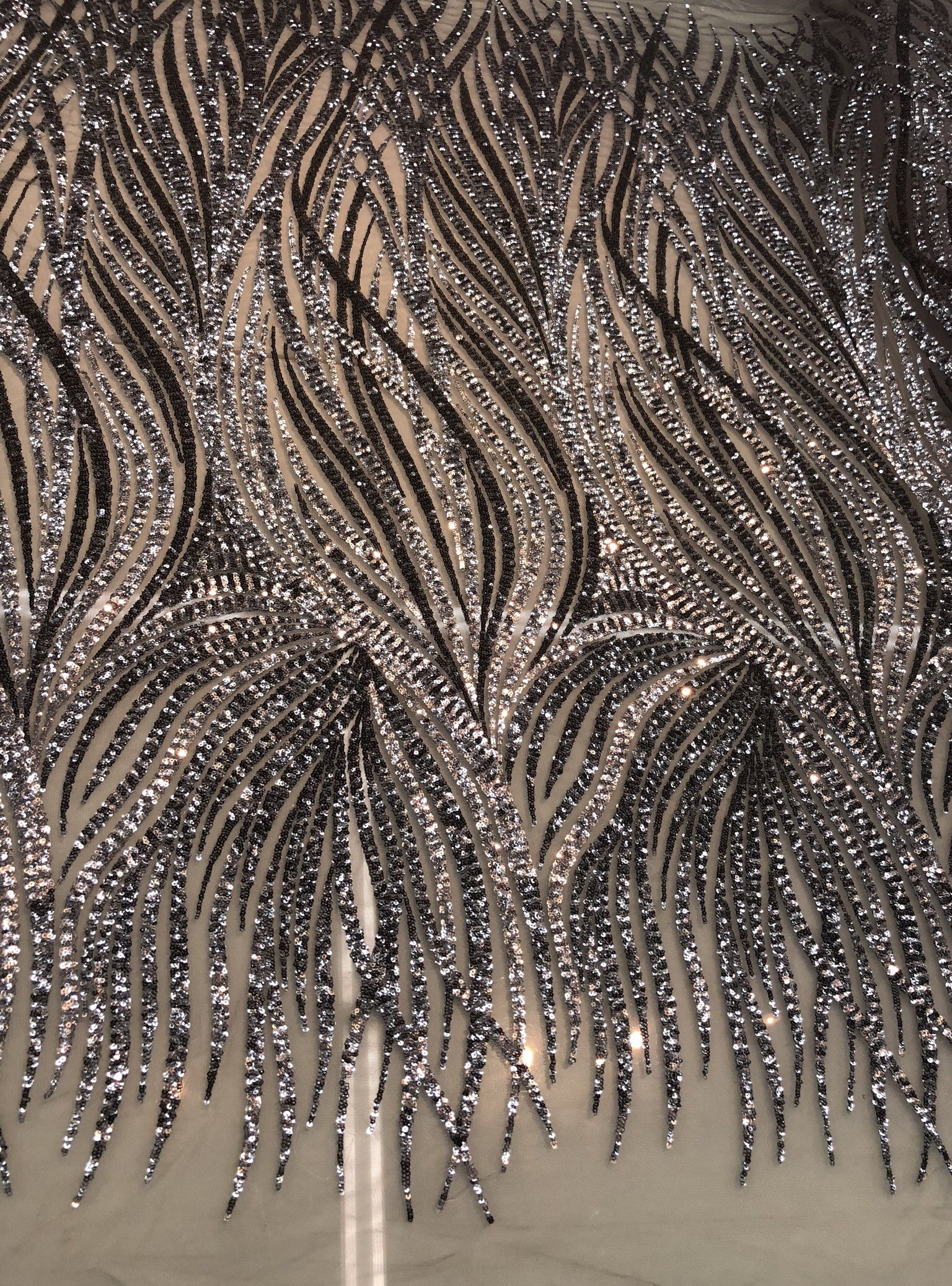 Beautiful sequins design 50 wide Charcoal grey sequins on grey mesh