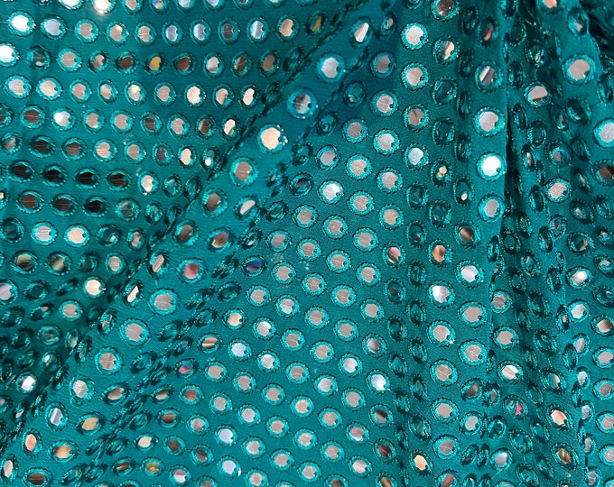 Chiffon with sequins mirror embroidered 45" wide   Beautiful turquoise blue chiffon mirror embroidered. sold by the yard