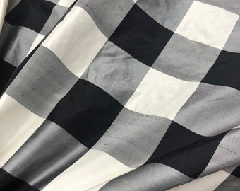 Beautiful black white silver color combination silk taffeta plaids 54” wide best used for home decor and apparel sold by the yard
