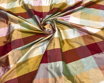 Gold Red Gingham Silk Shantung 396 Fabric main image 0