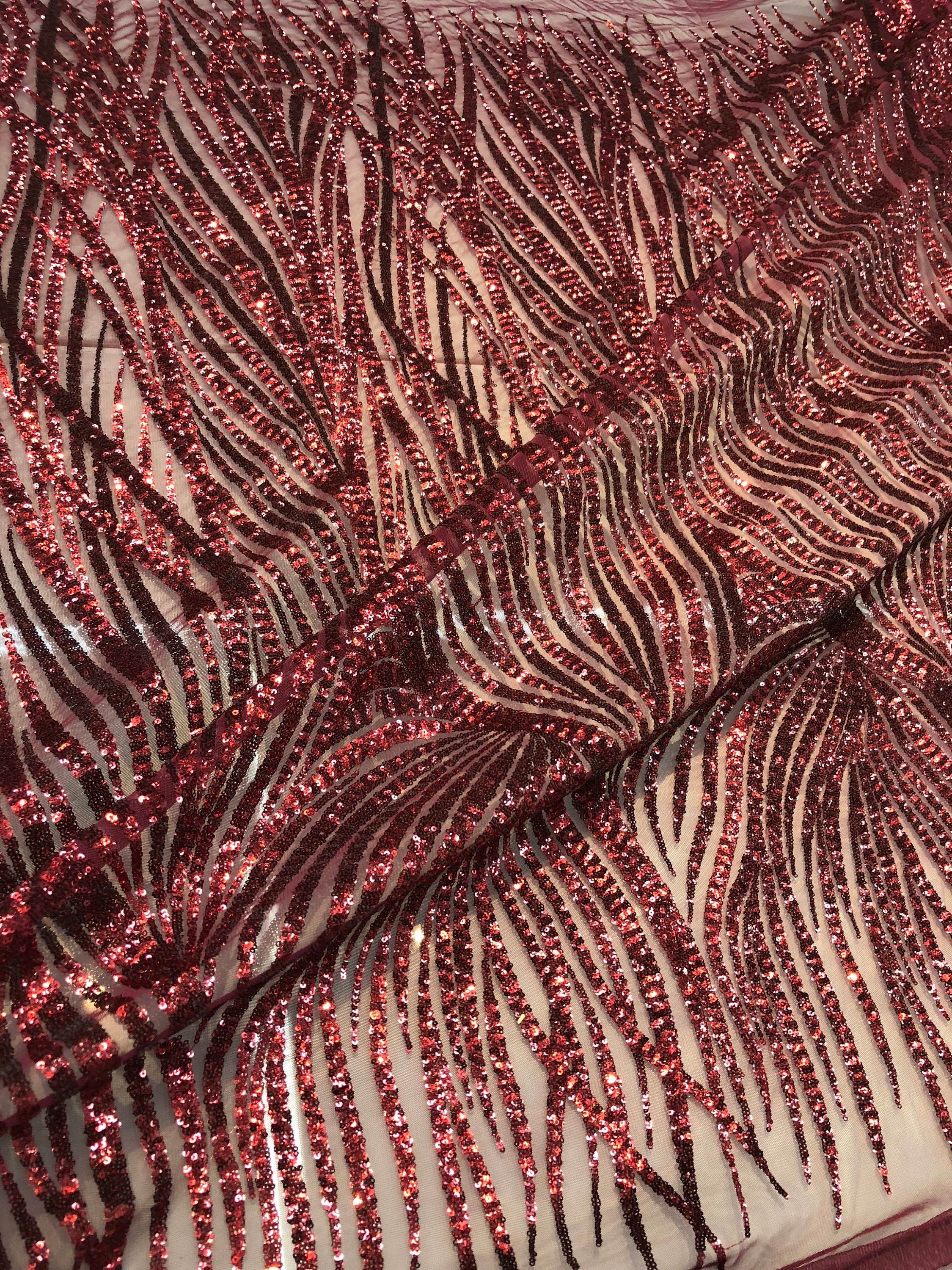 Abstract sequins design 50 wide Beautiful red sequins on mesh Fabric