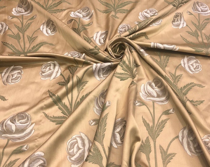 Floral damask jaquard fabric  54" wide     Beautiful gold damask floral design poly fabric sold by the yard