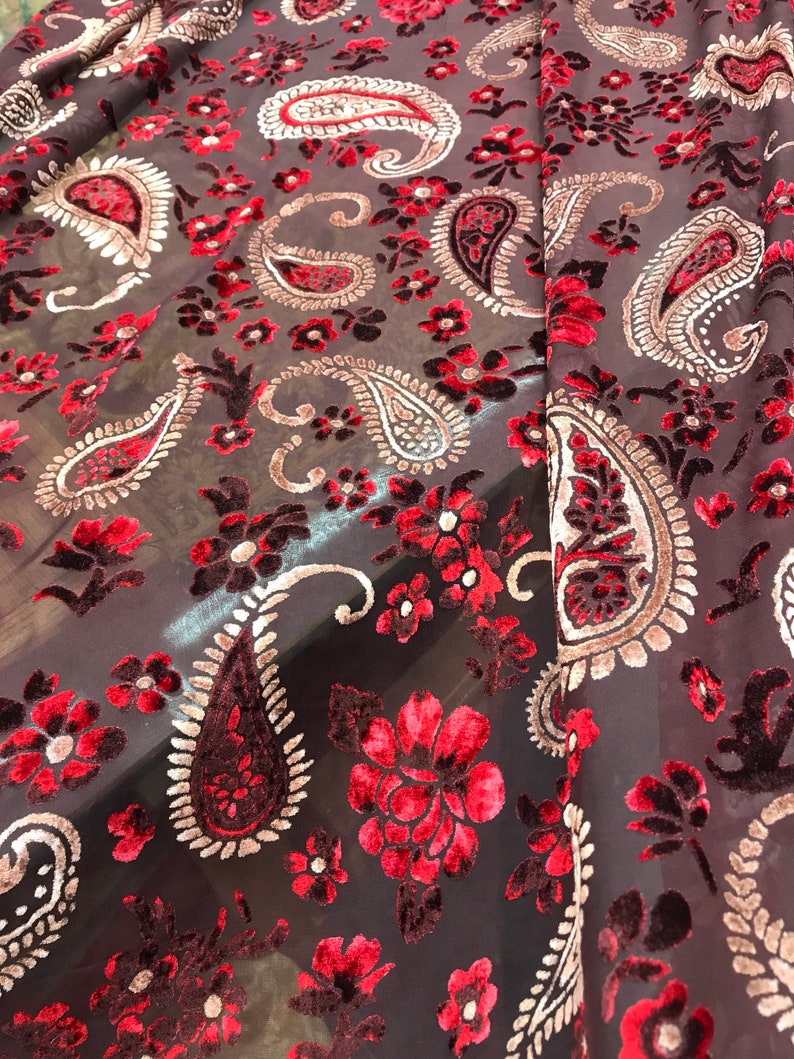 Italian designer Chiffon Velvet Burnout fabric Floral print. | Etsy