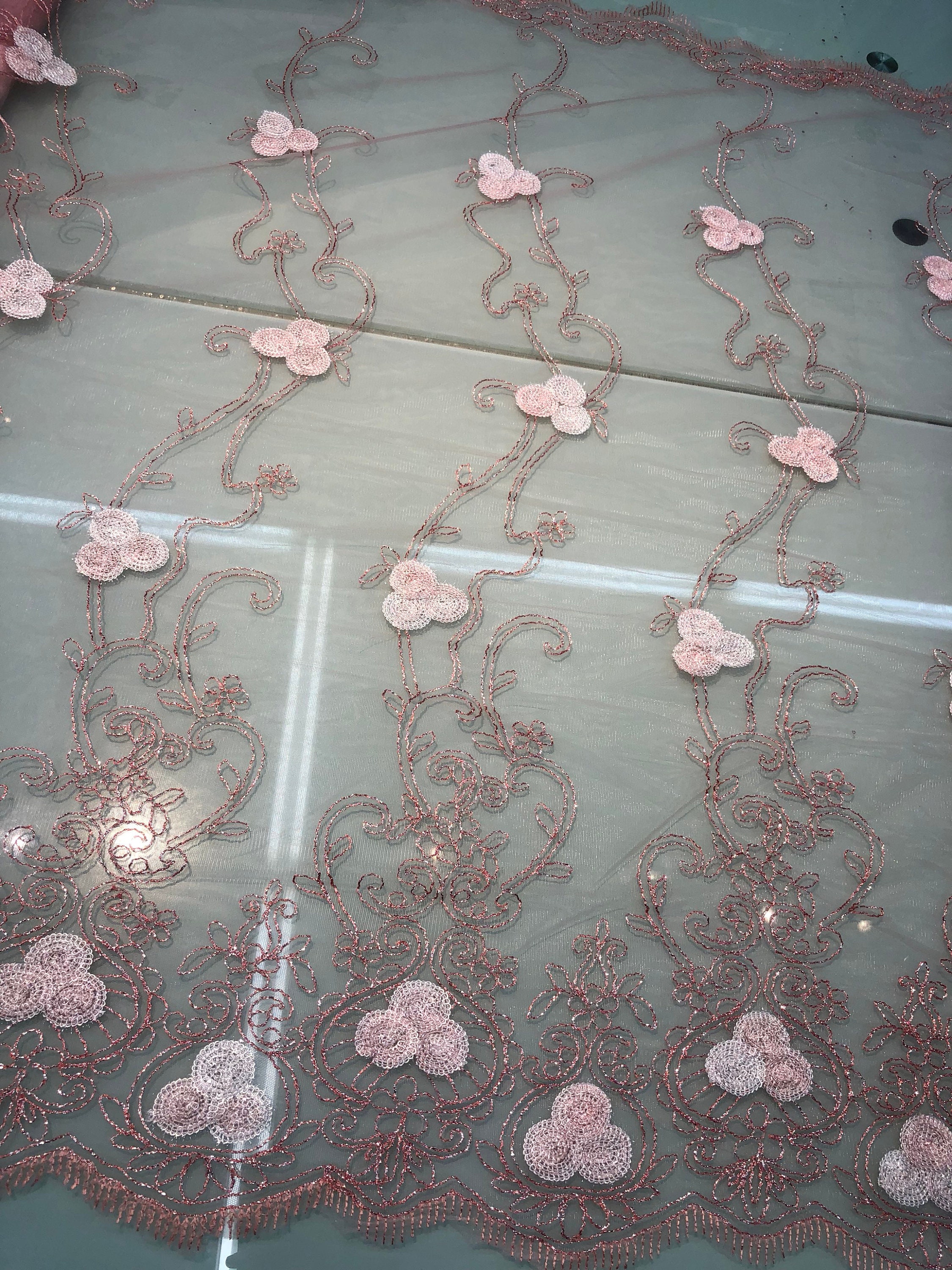 Pink Blue Embroidered Lace Eb3053