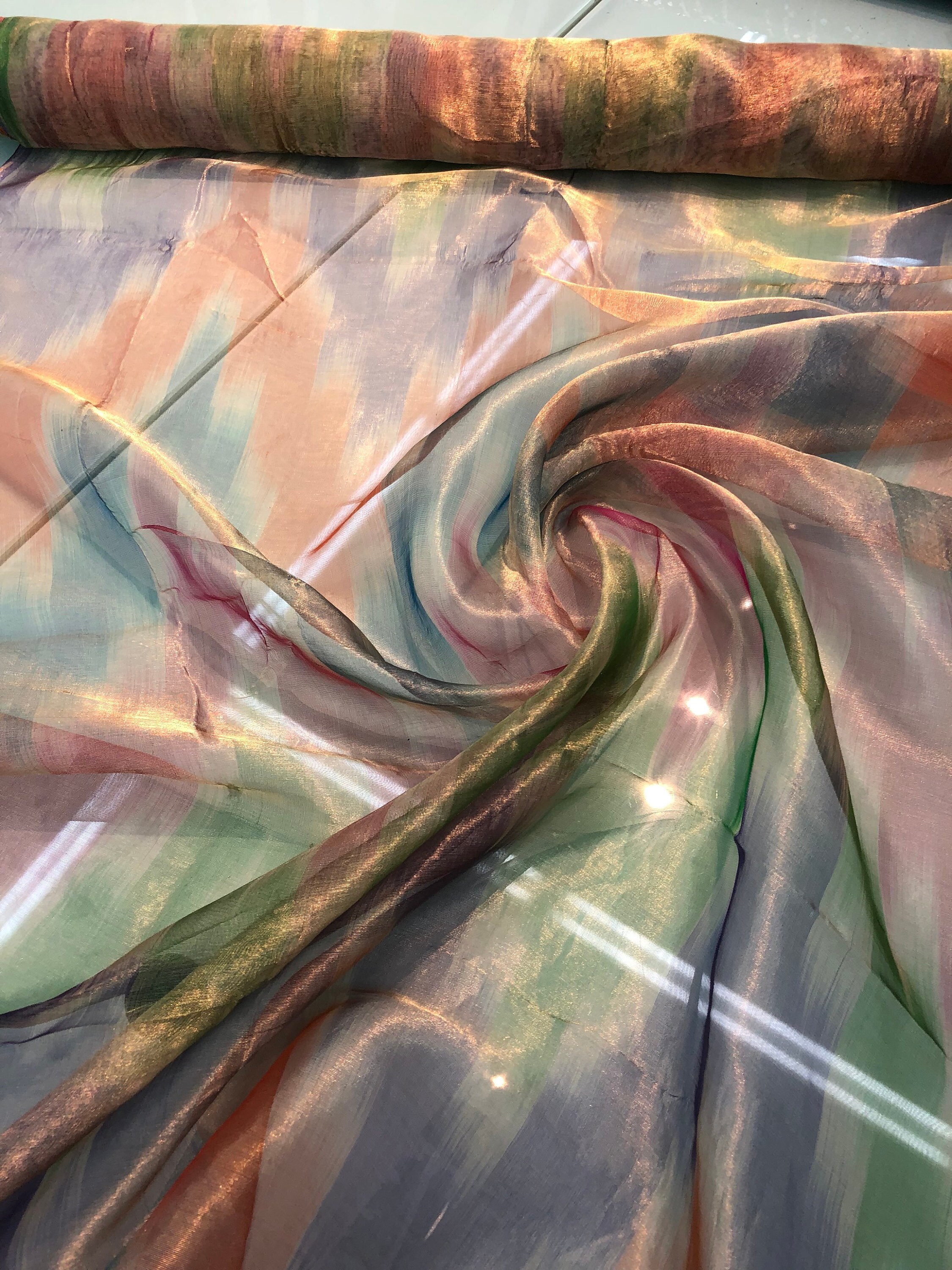 Metallic tissue organza rainblow colors 100 Silk Organza 45 wide