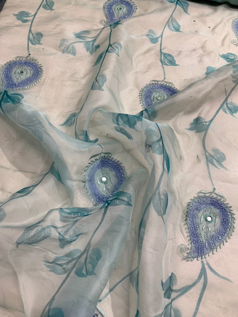 Silk Organza Paisley Floral Embroidered With Hand Paint & Etsy