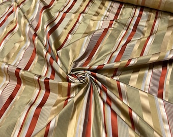 100% silk taffeta satin stripes, beautiful olive gold & burnt orange copper satin stripe with  54" wide          Sold by the yard