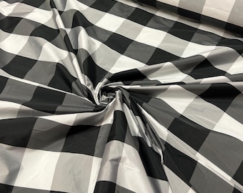 Taffeta 54" wide  Beautiful black white grey plaid silk shnating fabric sold by the yard