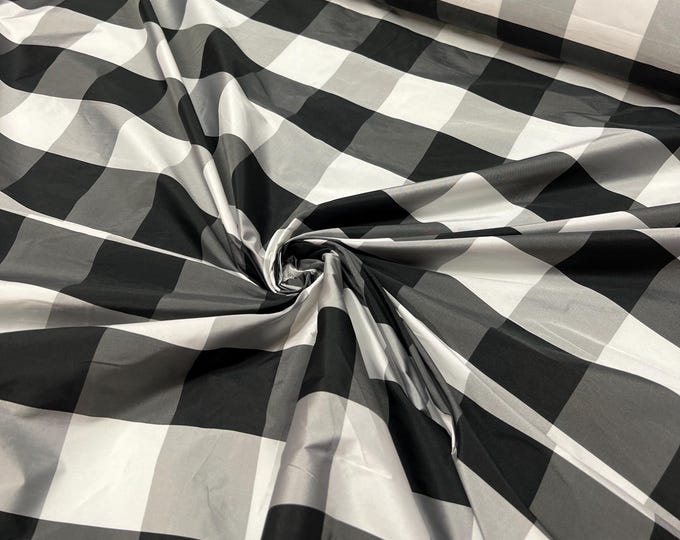 Taffeta 54" wide  Beautiful black white grey plaid silk shnating fabric sold by the yard
