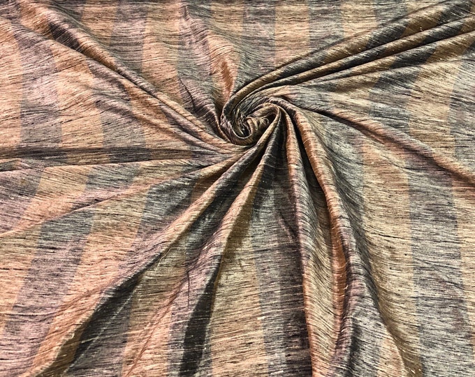 Silk ikat fabric 54"  beautiful silk ikat dupion stripe copper black grey color fabric sold by the yard